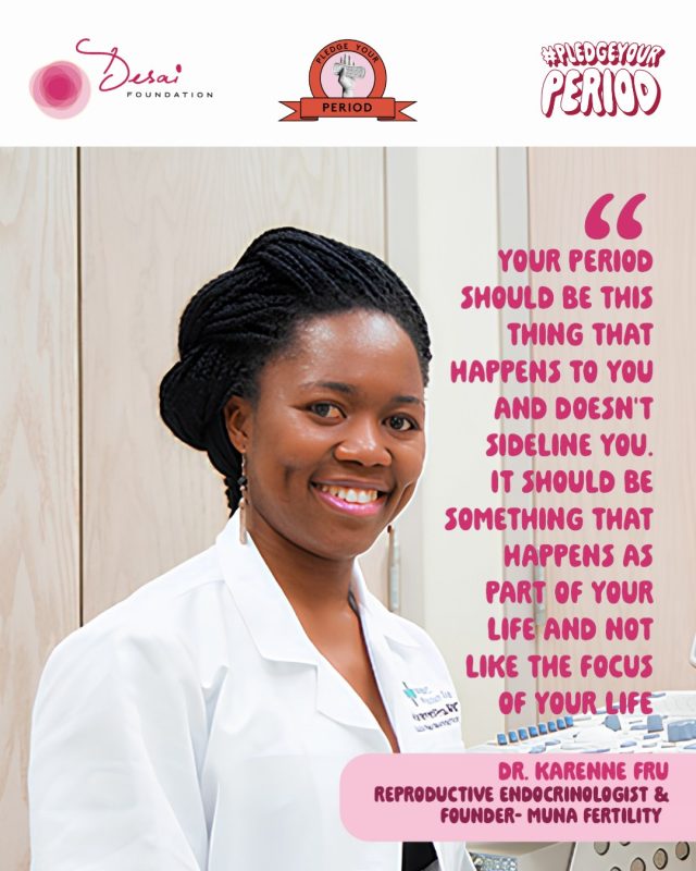 “Your period should happen as part of your life, not sideline you from it."

At our recent panel discussion, Dr. Karenne Fru, Reproductive Endocrinologist & Founder of Muna Fertility, shared this powerful insight.

For too long, menstrual pain and suffering has been normalized. Women are told to push through, to cope, to accept it. But acceptance is not the same as health.

It's time we start asking harder questions, about period health, workplace support, and the gap between what women are told is "normal" and what actually is.

Thank you, Dr. Karenne Fru, for bringing this conversation to the forefront. 
@munafertility 

#PledgeYourPeriod #MenstrualHealth #WomensHealth #DesaiFoundation #MunaFertility #ReproductiveHealth #PeriodHealth