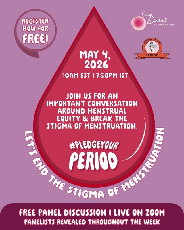 Something powerful is coming.

Join us for a FREE virtual panel discussion on menstrual equity, a conversation that needs to happen NOW. 

Menstrual health is not a privilege, it is a fundamental right. This conversation brings together voices committed to changing that reality.

Date: May 4, 2026
Time: 10:00 AM EST | 7:30 PM IST
How to join: https://give.gofundme.com/PYPPanel26

Notable panelists will be revealed throughout the week. Follow along and share with someone who needs to hear this.

#PledgeYourPeriod #DESAIFoundation #MenstrualEquity #BreakingTheStigma #PanelDiscussion #FundamentalRight