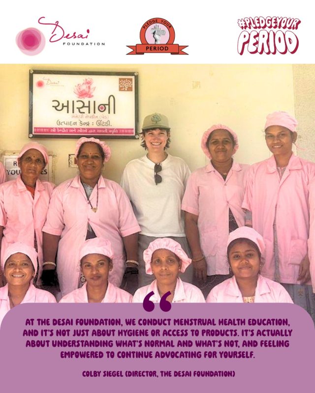 Breaking the silence, one community at a time.
@colbysiegel, Director of the Desai Foundation, reminds us that menstrual health education goes far beyond products, it's about knowledge, normalization, and self-advocacy.
Through our Asani Sanitary Napkin Program, women and girls in rural communities across India are gaining access to menstrual health education, safe products, and the confidence to speak openly about their health.

Many women are not only participating in awareness initiatives, but are also stepping forward to produce sanitary pads themselves, helping make menstrual products more accessible within their own communities.
Because every woman deserves to feel informed, supported, and heard.
Take the pledge. Spread the word. And end the stigma of menstruation today. 
#PledgeYourPeriod #DesaiFoundation #MenstrualHealth #WomensHealth #PeriodPoverty #BreakTheStigma