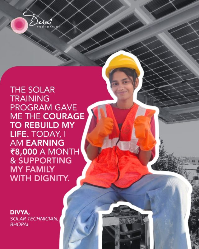 At just 18 years old, Divya from Bhopal had already learned what responsibility looked like. After leaving school following Class 8, she began helping her family navigate everyday challenges alongside her mother, who runs a vegetable cart, and her father, who works as a seasonal labour.

For a long time, Divya believed her path in life had already been decided. But sometimes, all it takes is one opportunity for someone to begin seeing themselves differently.

When Divya enrolled in the Solar Panel Training Program, a collaborative initiative by Desai Foundation Trust & @pecss.org_ , she stepped into a completely new world. Handling wires, circuits, and solar panels felt unfamiliar at first.

Day after day, she continued to learn, practice, and grow more confident in her abilities. What once felt intimidating gradually became a skill she could proudly call her own.

Today, Divya works as a Solar Technician with RNA Solarwave, earning ₹8,000 per month and contributing meaningfully to her family’s future.
Her story reflects what becomes possible when young women are equipped with skills, encouragement, and the chance to shape their own futures with dignity and independence.

#casestories #dignity #DesaiFoundation #SolarPower #Skilling #LivelihoodOpportunity #dreambeyond