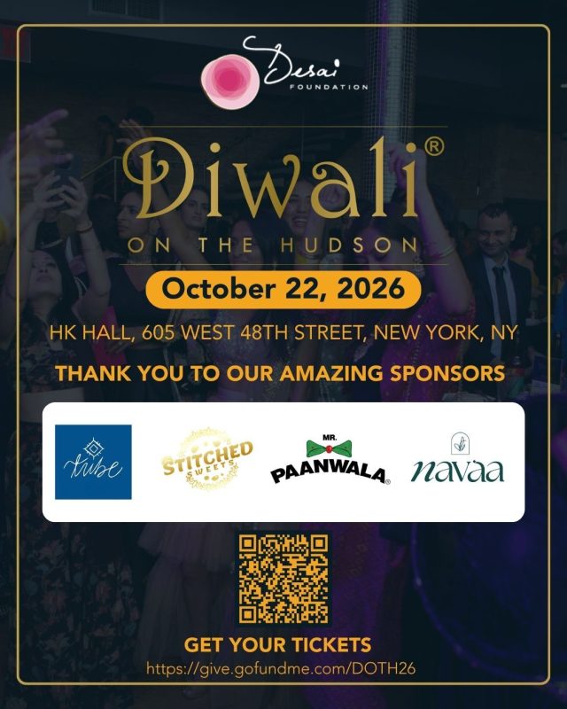 This one’s for the incredible partners who make Diwali on the Hudson possible!

Your support brings the celebration to life, but its impact goes far beyond one night. Together, you’re helping power the Desai Foundation’s health, livelihood, and menstrual equity programs for women and children across rural India.

And now, it’s almost time to celebrate! 

Join us at HK Hall on October 22 for an night of music, food, community, and purpose.

We’re so grateful to have you with us and can’t wait to celebrate together!

🎟️ Get your tickets and join us: http://give.gofundme.com/DOTH26

@stitchedsweets_  @tribebohemianhome @mr.paanwala @rampursinglemalt @ranavat @1947beer @shopnavaa @malai_icecream @kolkatachaico @desigalli @eatdoosra @lladro @mcobeauty 

#DiwaliOnTheHudson2026 #DreamBeyond #WomensHealth #MenstrualEquity #India
