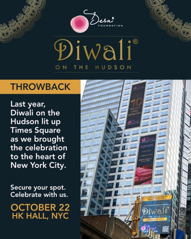 ✨ Last year, Diwali on the Hudson lit up Times Square.

🎉 It was also named one of the Best Diwali Celebrations in the U.S. by Time Out magazine.

This year, we're raising the bar once again.

Join the Desai Foundation for an unforgettable evening of celebration, culture, community, and impact as Diwali on the Hudson returns to HK Hall in New York City. Together, we'll celebrate the Festival of Lights while helping empower women and children across rural India.

Expect an incredible night filled with inspiring stories, vibrant performances, delicious food and drinks, dancing, and meaningful connections all in support of a mission that continues to transform millions of lives.

✨ Early Bird pricing ends tomorrow, and tickets are selling quickly. Don't miss one of New York City's most anticipated Diwali celebrations.

📍 Diwali on the Hudson 2026
🗓 October 22, 2026
📍 HK Hall | New York City

Get your tickets at the link in our bio.

#DiwaliOnTheHudson #DesaiFoundation #Diwali #NYCEvents #TimesSquare #FestivalOfLights #TimeOut #NewYorkCity #DreamBeyond