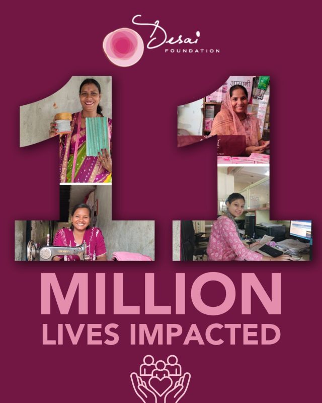 Reaching 11 million lives is more than a number, it’s a collective movement toward dignity, opportunity, and lasting change.
Through our grassroots programs in health, livelihood, and menstrual equity, we’ve seen firsthand how access and opportunities unlocks potential and empowers communities to thrive.
This milestone reflects every mother who found confidence, every girl who found her voice, and every family that embraced new possibilities.
We’re honored to continue this journey, expanding our reach and deepening our impact across rural India.

#11MillionLivesImpacted #DesaiFoundation #RuralIndia #CommunityImpact #BreakingBarriers #DreamBeyond #Dignity #TransformingLives #ImpactAtScale #GrassrootsChange #MenstrualEquity #Health #Livelihood