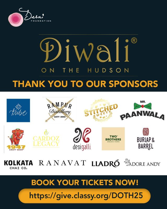 Thank You to Our Incredible Sponsors!
As we prepare for Diwali on the Hudson 2025 on October 16th, we want to take a moment to celebrate the incredible sponsors who make this night possible.
Your support helps us create not just an unforgettable evening of culture and community in New York City, but also fuels programs that empower women and uplift communities across rural India.
We are grateful for your partnership in turning light into impact. Together, we’ll make this Diwali truly extraordinary. 
Book your tickets now. Link is in the bio!
Interested in becoming a sponsor? Email colby@thedesaifoundation.org for more information

@tribebohemianhome | @rampursinglemalt | @stitchedsweets_ | @mr.paanwala | @kolkatachaico | @cardozlegacy | @desigalli | @twobrothersorganicfarmsindia | @burlapandbarrel | @1947beer | @ranavat | @lladro 

#DiwaliOnTheHudson #ThankYou #Sponsors #FestivalOfLights #Community #Impact #bookyourtickets #Dreambeyond #Diwalicelebrations #diwali2025 #NYCEvents #NYCDiwliParty