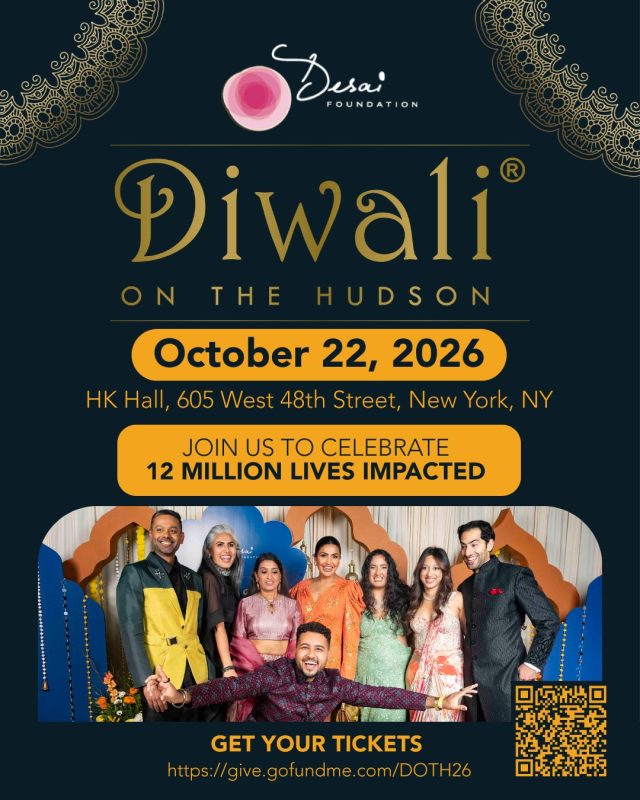 Diwali on the Hudson is BACK! 

Join us this October to celebrate the Festival of Lights in the heart of New York City while creating meaningful impact for women and children in rural India.

Now in its 13th year, Diwali on the Hudson has become one of NYC's most anticipated Diwali celebrations! Each year brings together philanthropists, professionals, creatives, and changemakers for a night of culture, connection, and purpose.

Every ticket purchased directly supports the Desai Foundation's programs focused on health, livelihood, and menstrual equity across rural India.

📍 HK Hall, New York City
📅 October 22, 2026
⏰ 7:00 PM onwards
Early bird tickets are live until August 18th. Save your spot now! 
Secure your tickets today and be part of a night that shines far beyond the Hudson. 🧡

@stitchedsweets_ @tribebohemianhome @mr.paanwala @eatdoosra @malai_icecream @rampursinglemalt @kolkatachaico @ranavat @michelleranavat @barbiepatell @sindhya1 @nikhilkal @hithapalepu @shailywood @monjin80 @mpatela @amisheth @ninadavuluri @homewithheena @atjain @devaraj1 @southbaby @ariannaafsar @anokhilifestyle @reenasroy @rashmigillphotography @neildesai07 @simishah___ 

#DiwaliOnTheHudson #DesaiFoundation #FestivalOfLights #NYCDiwali #CelebrateWithPurpose #EventsinNewYork #WomenEmpowerment #MenstrualEquity  #DreamBeyond